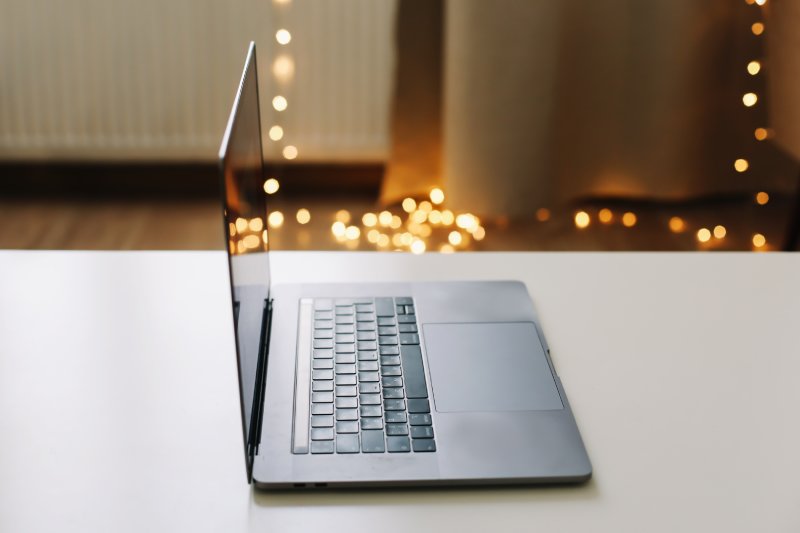 Desk office with laptop on the table. Home office. Inspiration moment, workspace in the morning. selective focus.
